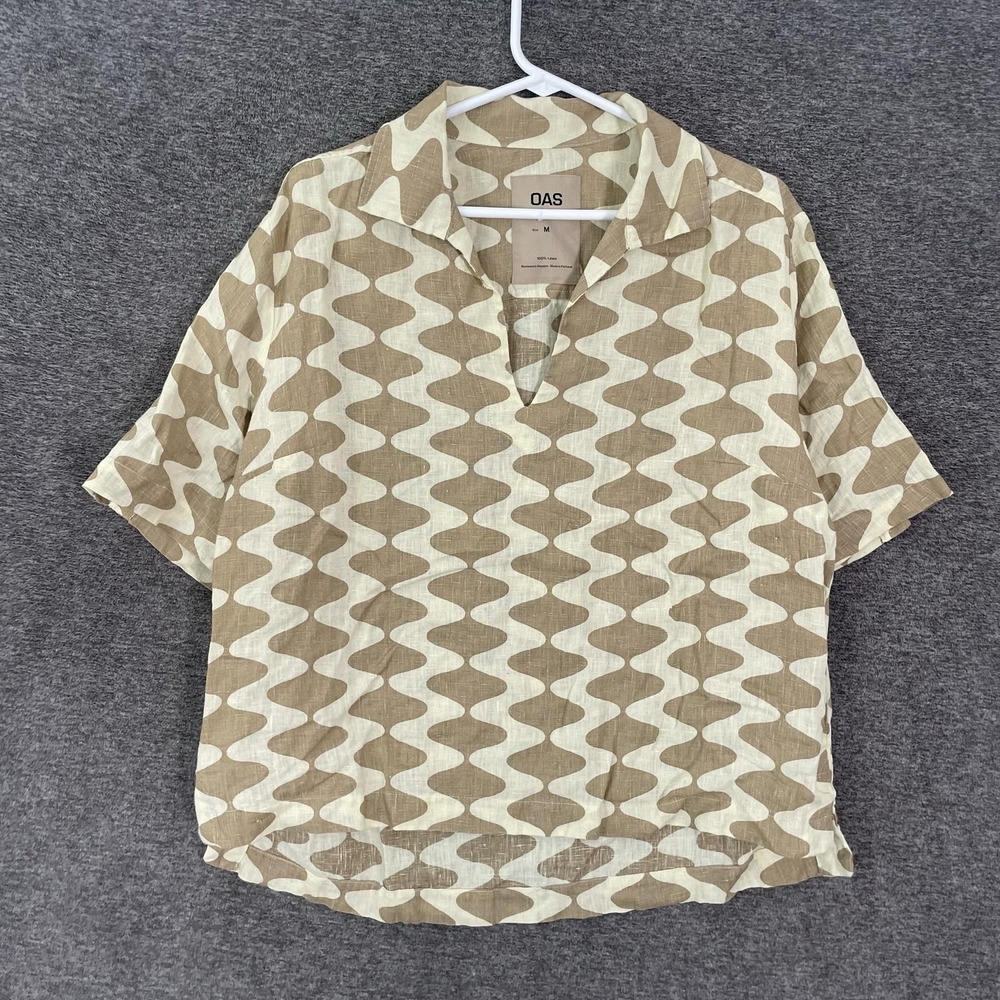 OAS Lauda Jaffa Shirt Women's M Beige Geometric 100% Linen Casual Portugal